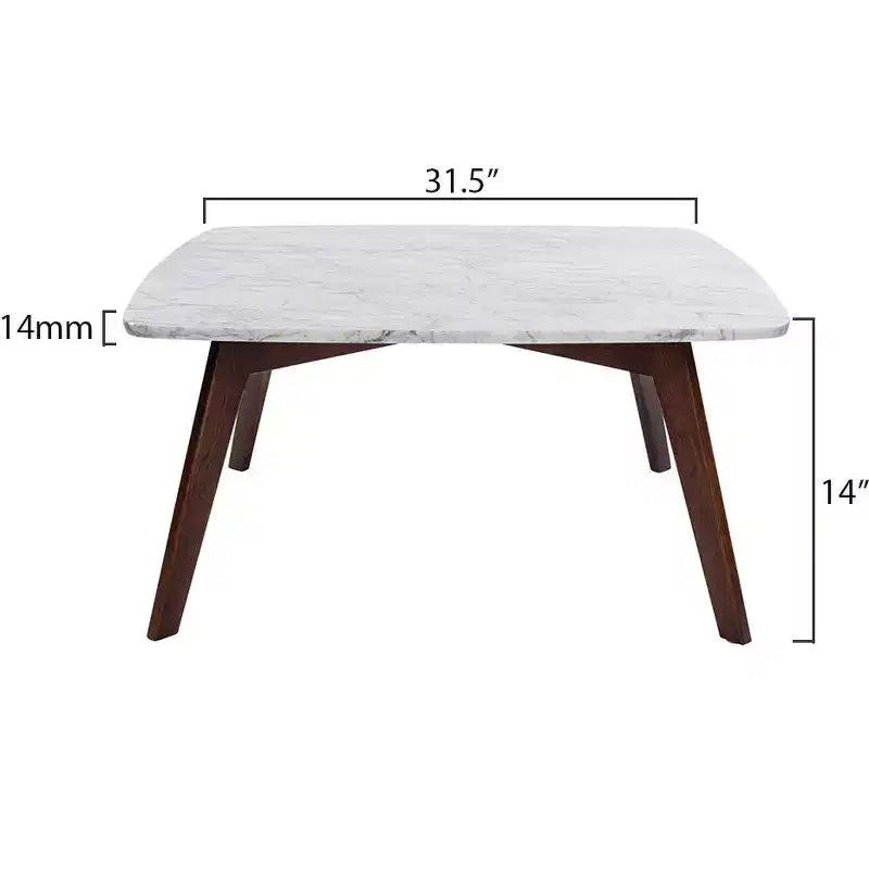 Table basse carrée de 80 cm en marbre blanc de Carrare italien - Pieds en orme du milieu du siècle