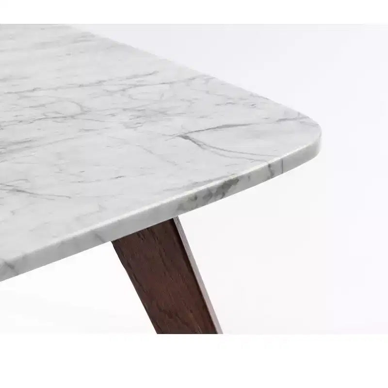 Table basse carrée de 80 cm en marbre blanc de Carrare italien - Pieds en orme du milieu du siècle
