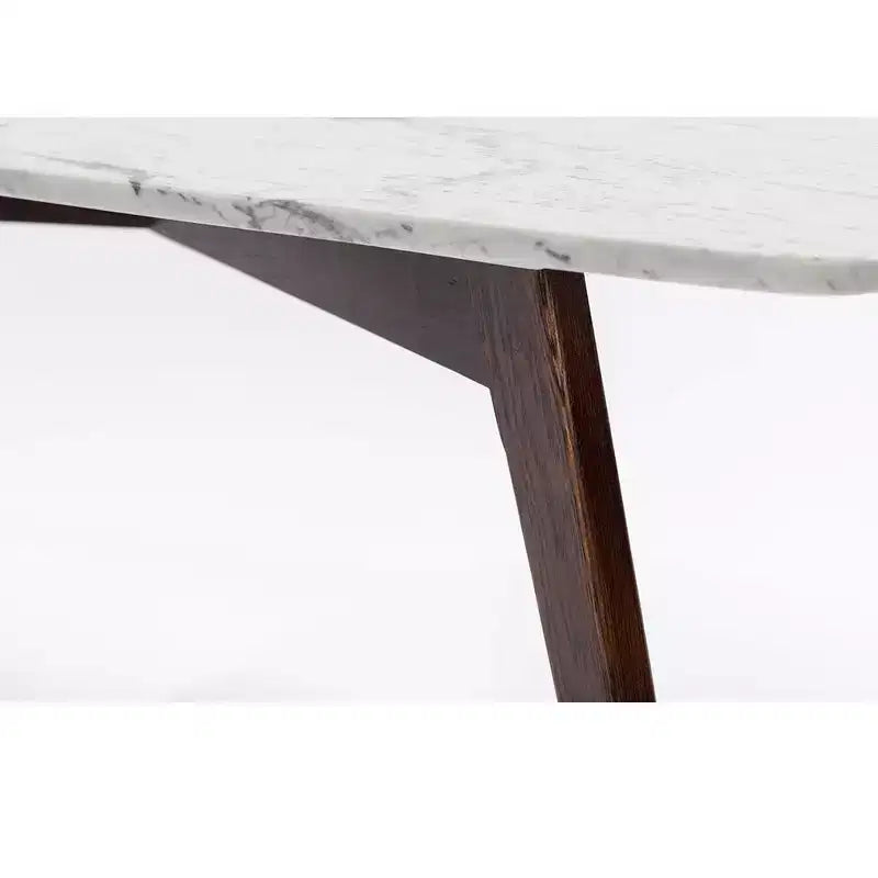 Table basse carrée de 80 cm en marbre blanc de Carrare italien - Pieds en orme du milieu du siècle