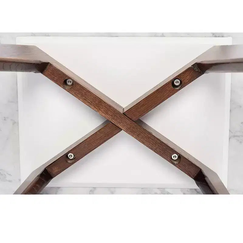 Table basse carrée de 80 cm en marbre blanc de Carrare italien - Pieds en orme du milieu du siècle