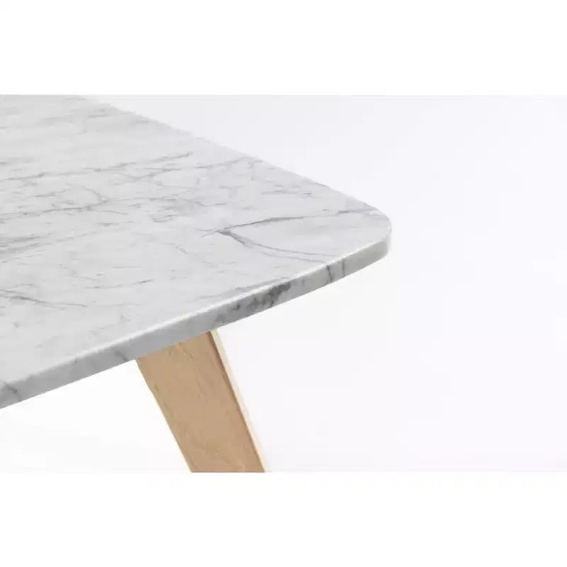 Table basse carrée de 80 cm en marbre blanc de Carrare italien - Pieds en orme du milieu du siècle