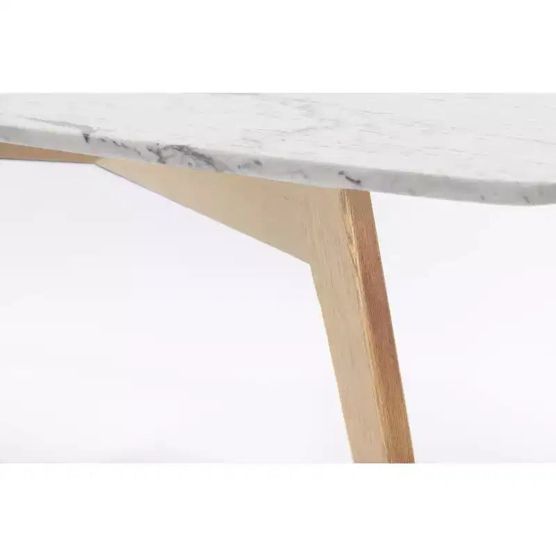 Table basse carrée de 80 cm en marbre blanc de Carrare italien - Pieds en orme du milieu du siècle