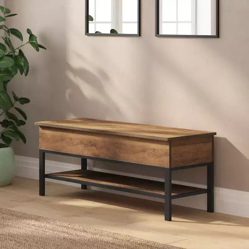 Banc d'entrée rustique de ferme avec étagère de rangement inférieure