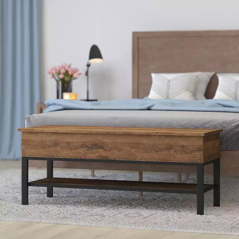 Banc d'entrée rustique de ferme avec étagère de rangement inférieure