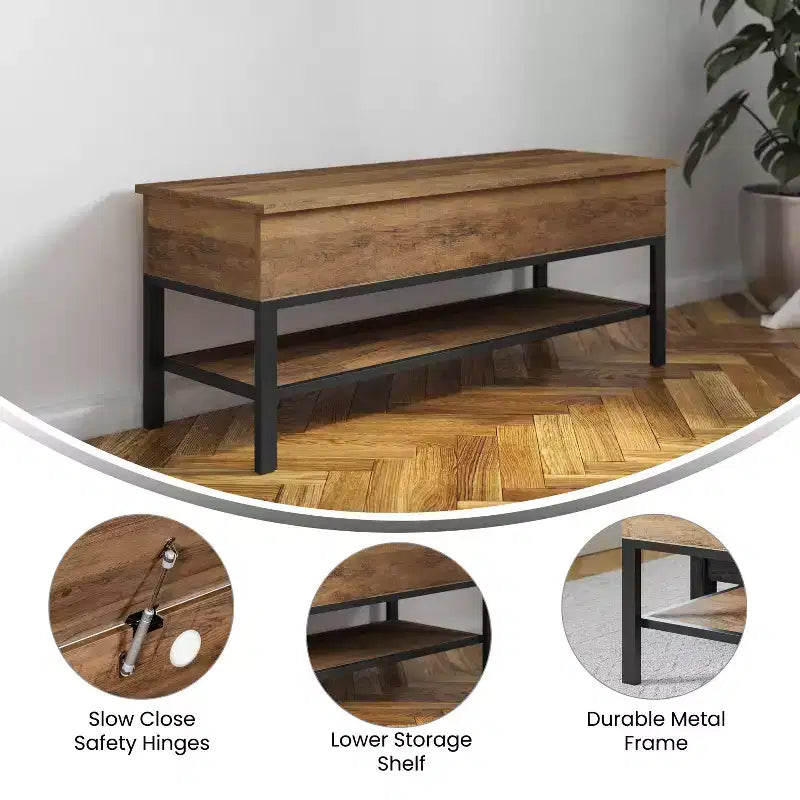Banc d'entrée rustique de ferme avec étagère de rangement inférieure
