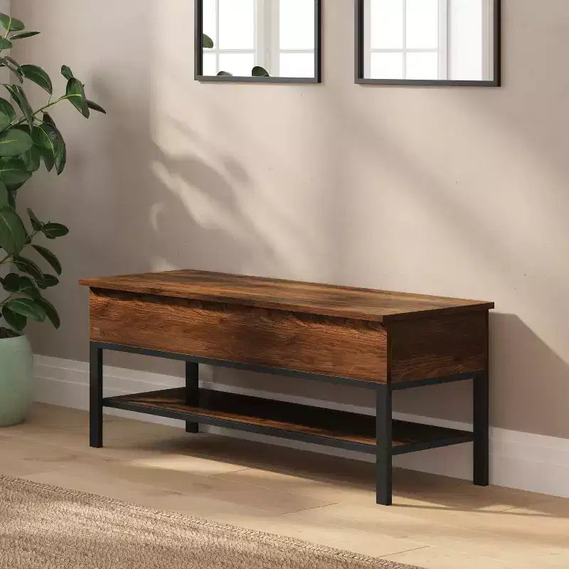 Banc d'entrée rustique de ferme avec étagère de rangement inférieure