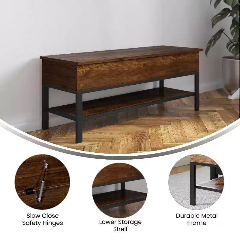 Banc d'entrée rustique de ferme avec étagère de rangement inférieure