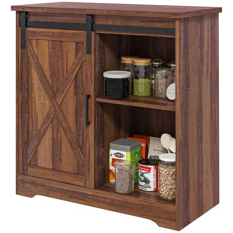 Meuble de bar à café style ferme - Buffet de 33 po avec porte de grange coulissante et étagère réglable