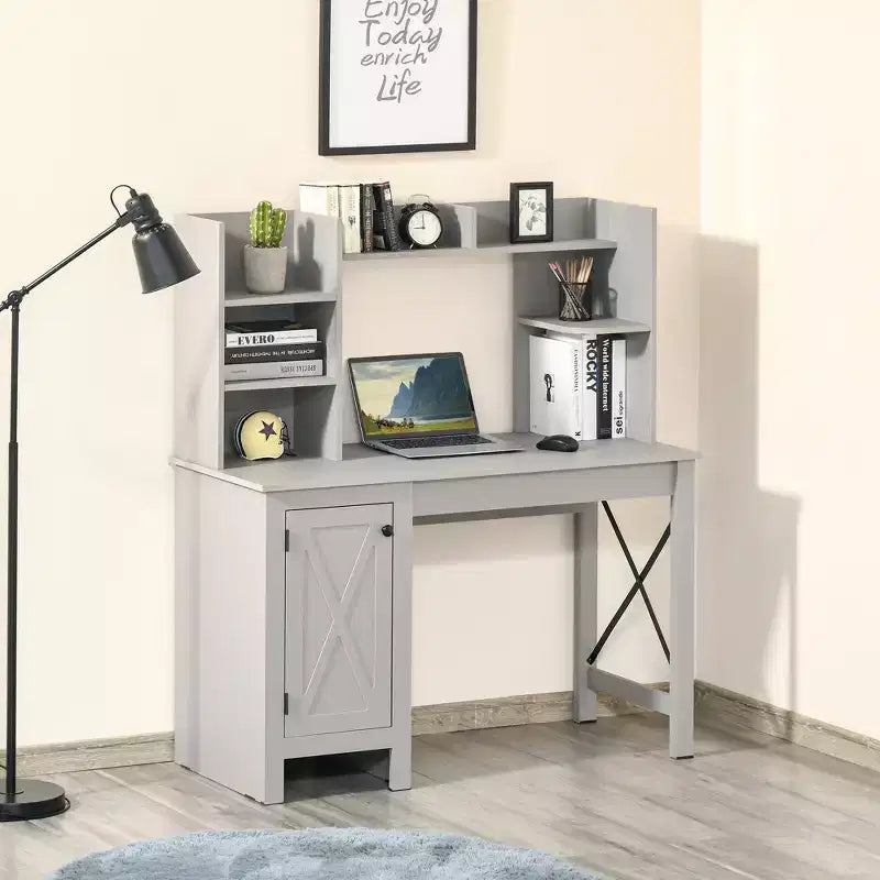 HOMCOM Bureau d'ordinateur de style ferme avec huche et armoire, Bureau de télétravail avec rangement, pour l'étude