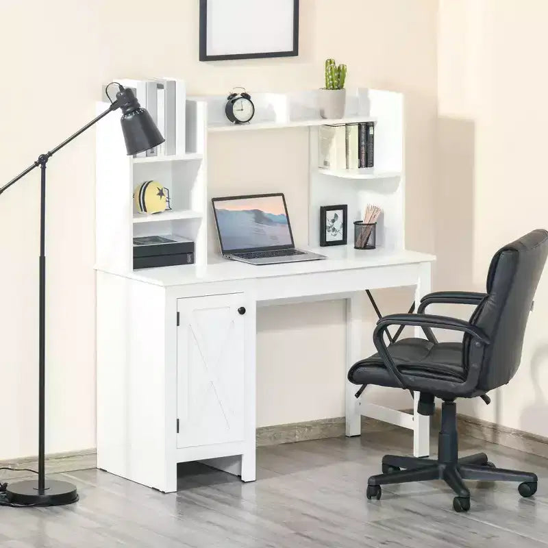 HOMCOM Bureau d'ordinateur de style ferme avec huche et armoire, Bureau de télétravail avec rangement, pour l'étude