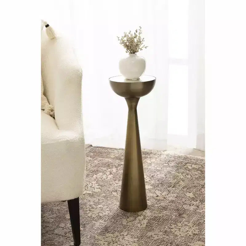 Table Basse Ronde Miroir - Piétement Métallique Sculptural, Style Mid-Century