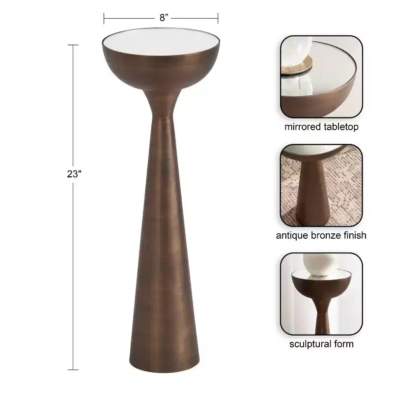 Table Basse Ronde Miroir - Piétement Métallique Sculptural, Style Mid-Century