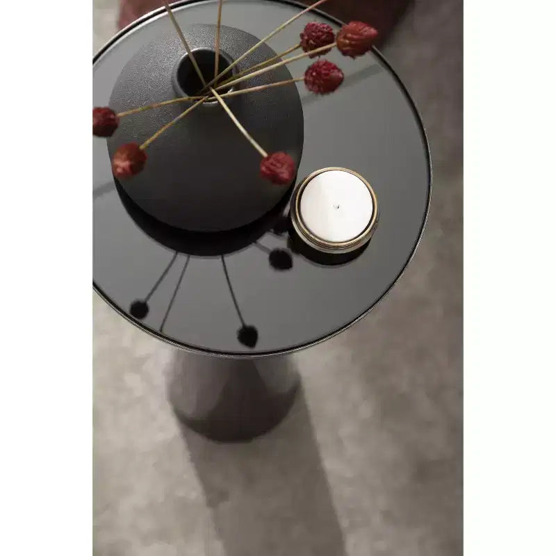 Table Basse Ronde Miroir - Piétement Métallique Sculptural, Style Mid-Century