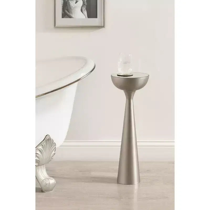 Table Basse Ronde Miroir - Piétement Métallique Sculptural, Style Mid-Century