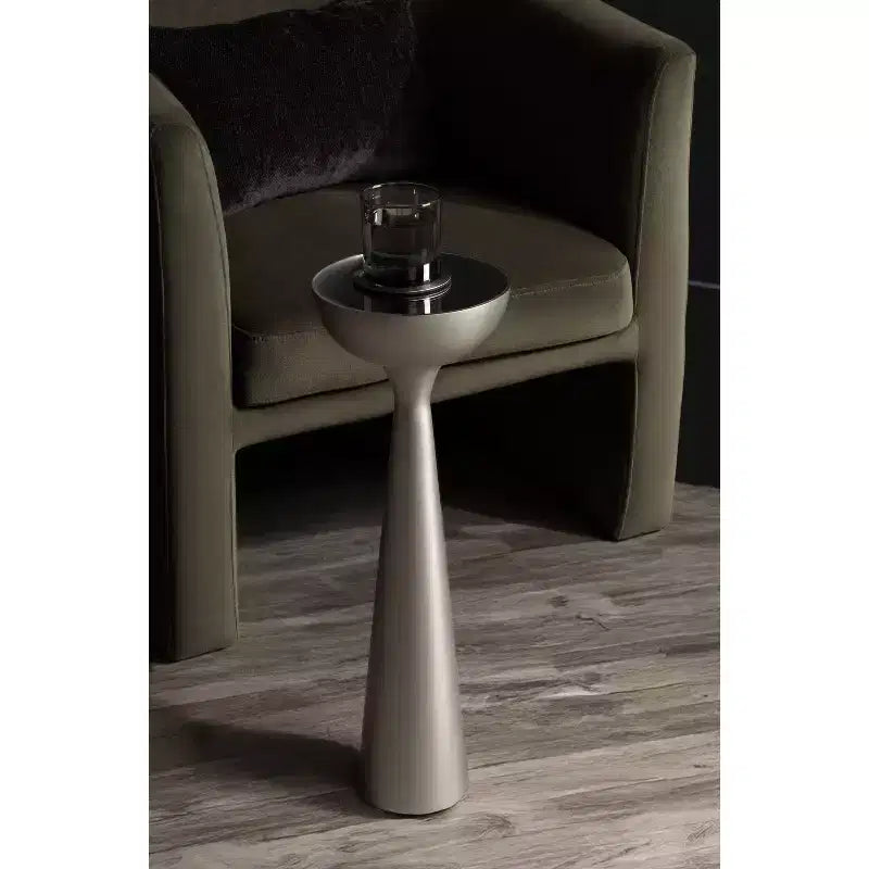 Table Basse Ronde Miroir - Piétement Métallique Sculptural, Style Mid-Century