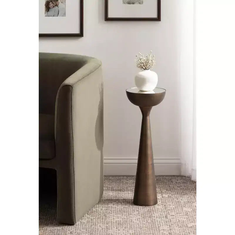 Table Basse Ronde Miroir - Piétement Métallique Sculptural, Style Mid-Century