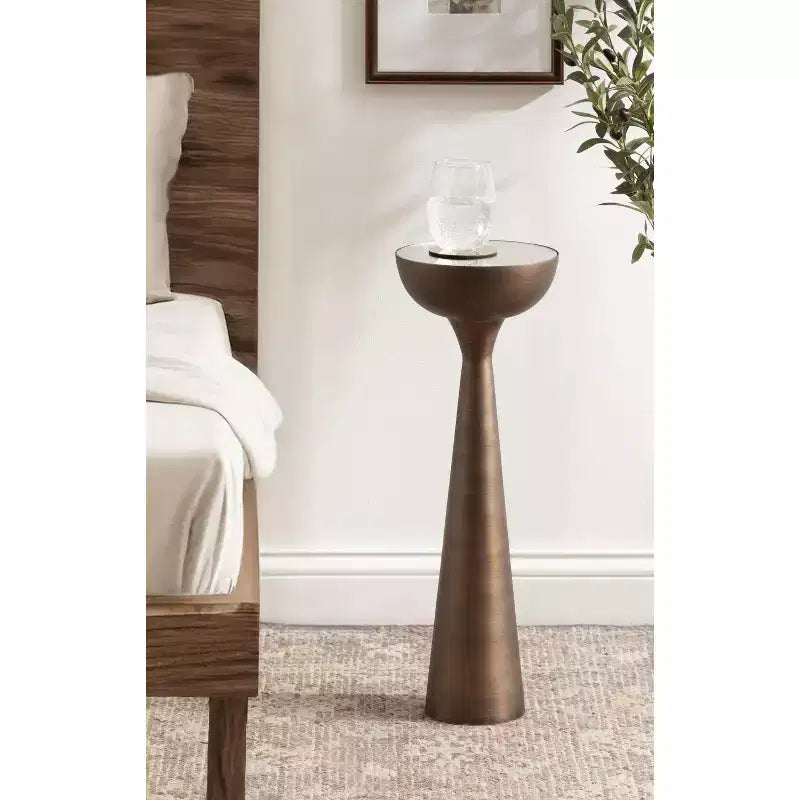 Table Basse Ronde Miroir - Piétement Métallique Sculptural, Style Mid-Century