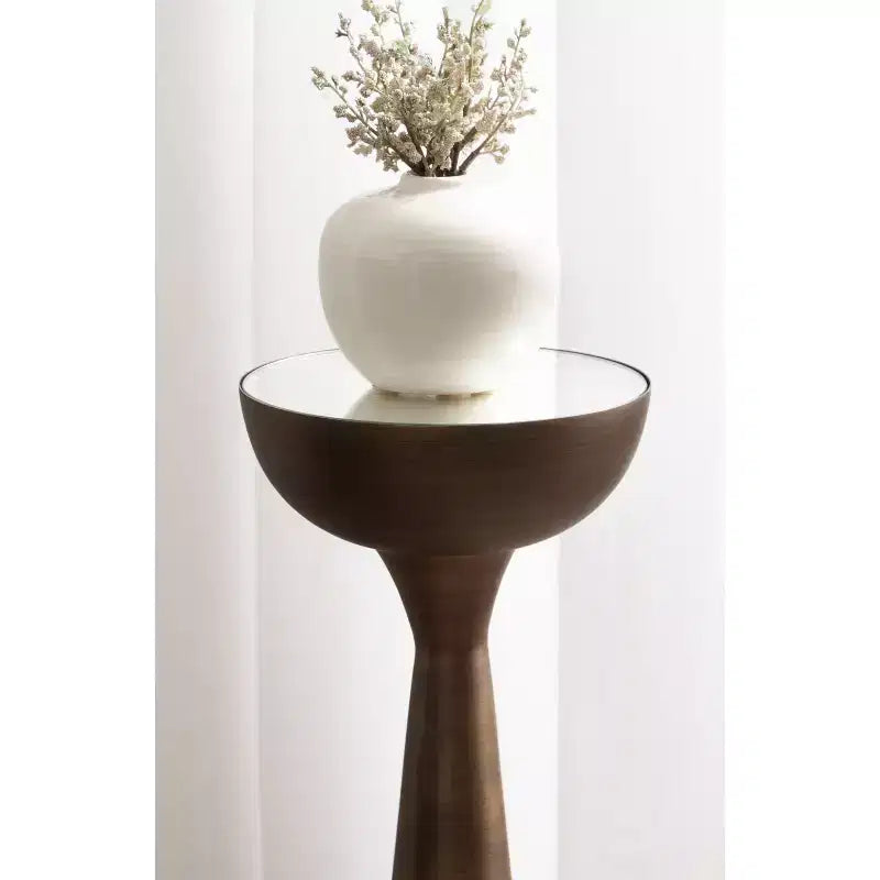 Table Basse Ronde Miroir - Piétement Métallique Sculptural, Style Mid-Century