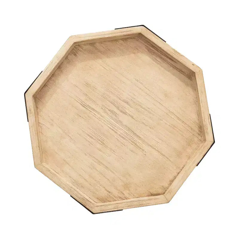 Table d'appoint octogonale en bois - Finition naturelle, base en métal noir satiné, 15x15x24