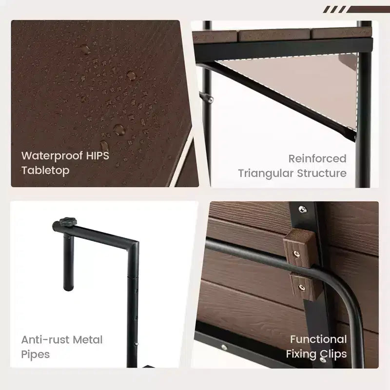Table de balcon pliante réglable en hauteur sur 3 niveaux