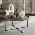Table d'appoint ronde – Plateau beige, pieds en fer noir, style industriel
