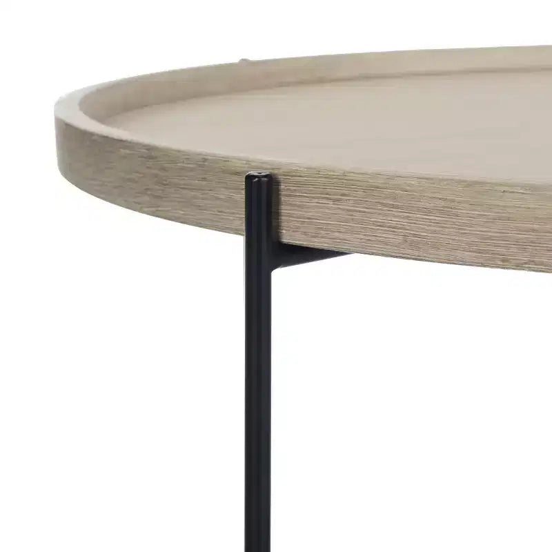 Table d'appoint ronde – Plateau beige, pieds en fer noir, style industriel