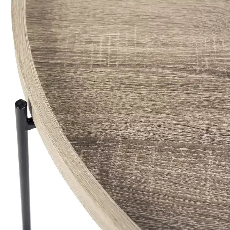 Table d'appoint ronde – Plateau beige, pieds en fer noir, style industriel