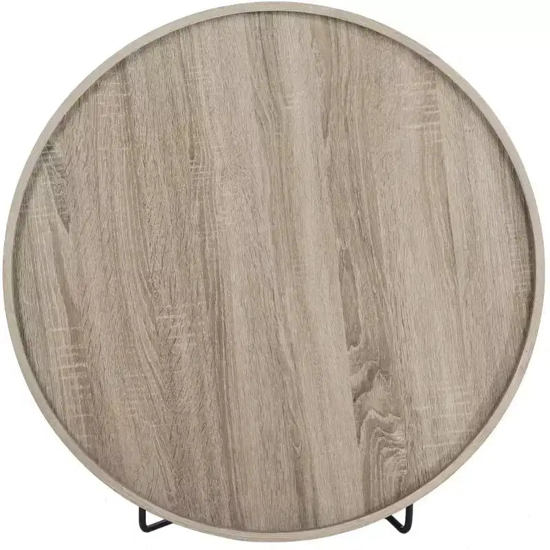 Table d'appoint ronde – Plateau beige, pieds en fer noir, style industriel