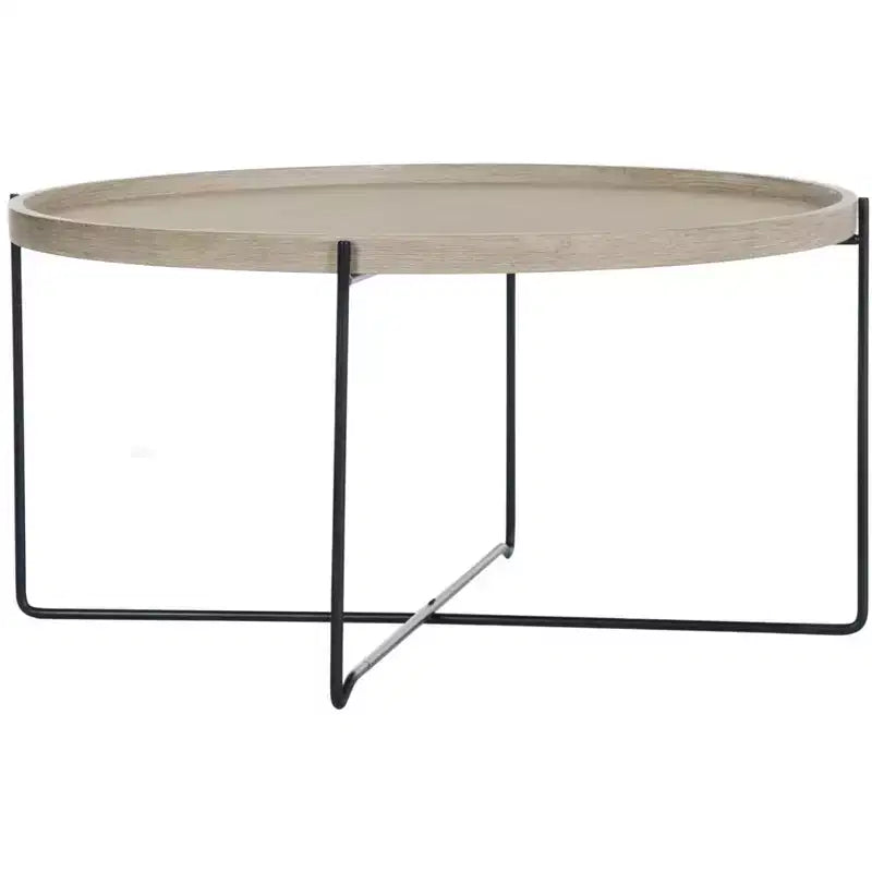 Table d'appoint ronde – Plateau beige, pieds en fer noir, style industriel