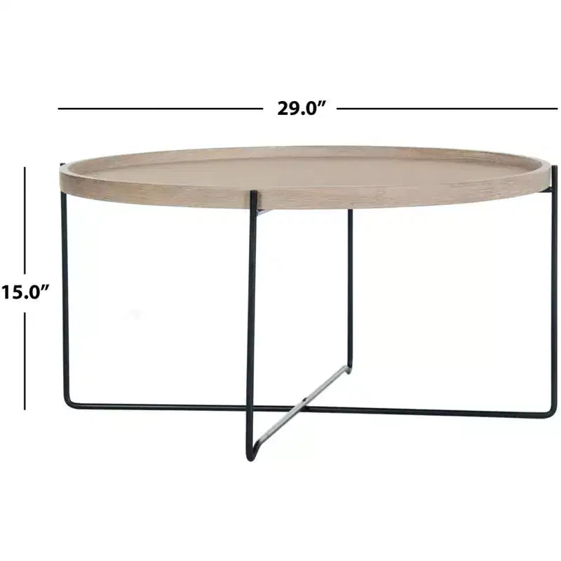 Table d'appoint ronde – Plateau beige, pieds en fer noir, style industriel