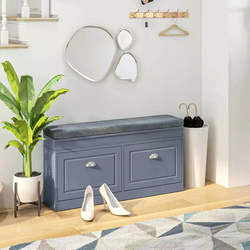 Banc range-chaussures moderne pour entrée - Organisateur de rangement avec coussin, 2 tiroirs et étagère réglable