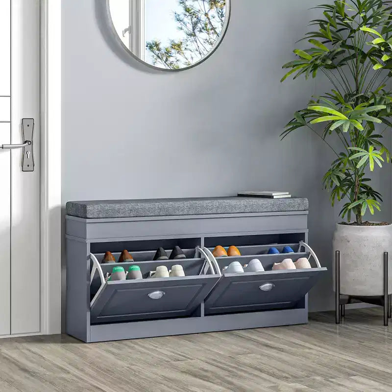 Banc range-chaussures moderne pour entrée - Organisateur de rangement avec coussin, 2 tiroirs et étagère réglable