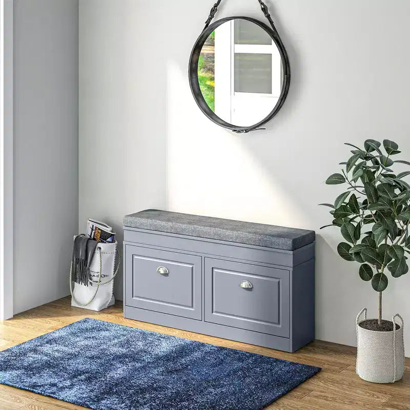 Banc range-chaussures moderne pour entrée - Organisateur de rangement avec coussin, 2 tiroirs et étagère réglable