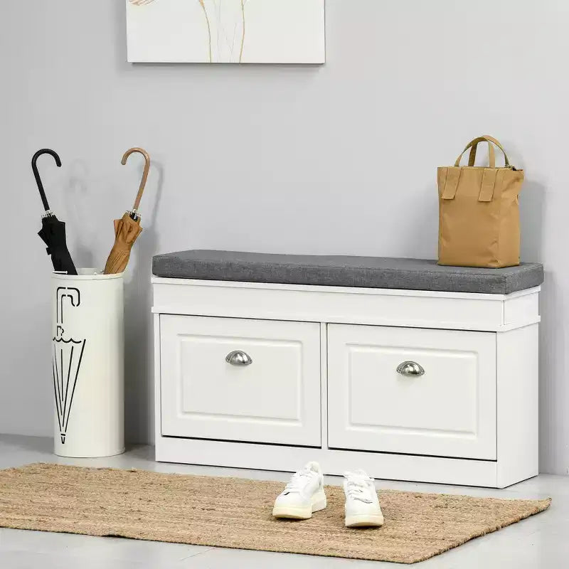 Banc range-chaussures moderne pour entrée - Organisateur de rangement avec coussin, 2 tiroirs et étagère réglable