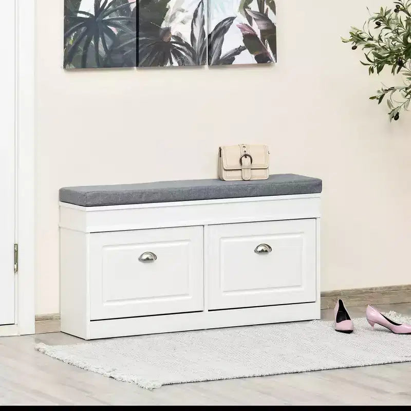 Banc range-chaussures moderne pour entrée - Organisateur de rangement avec coussin, 2 tiroirs et étagère réglable