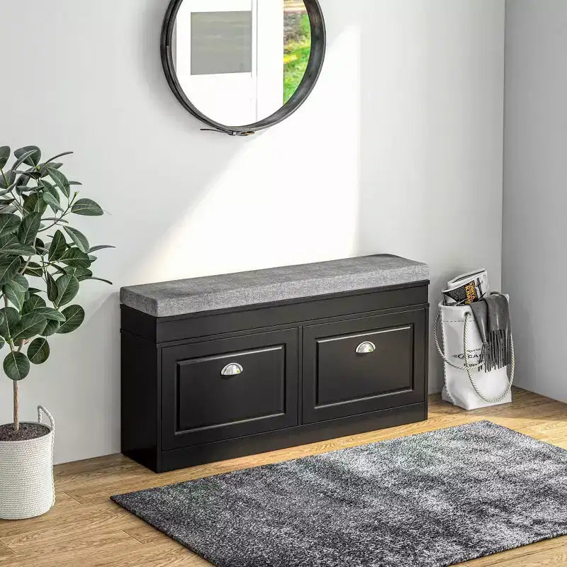 Banc range-chaussures moderne pour entrée - Organisateur de rangement avec coussin, 2 tiroirs et étagère réglable