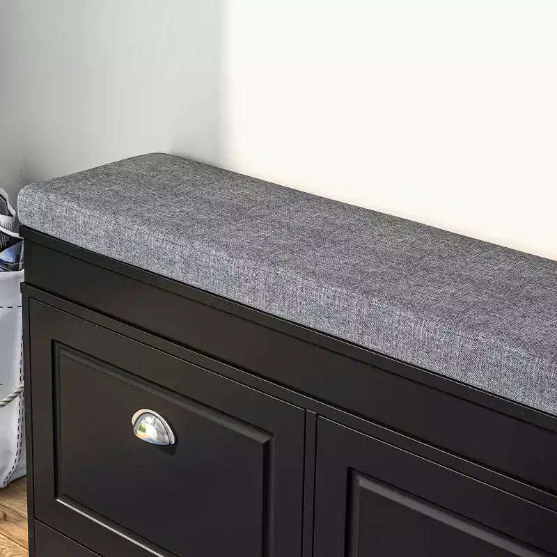 Banc range-chaussures moderne pour entrée - Organisateur de rangement avec coussin, 2 tiroirs et étagère réglable