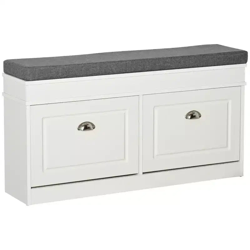 Banc range-chaussures moderne pour entrée - Organisateur de rangement avec coussin, 2 tiroirs et étagère réglable