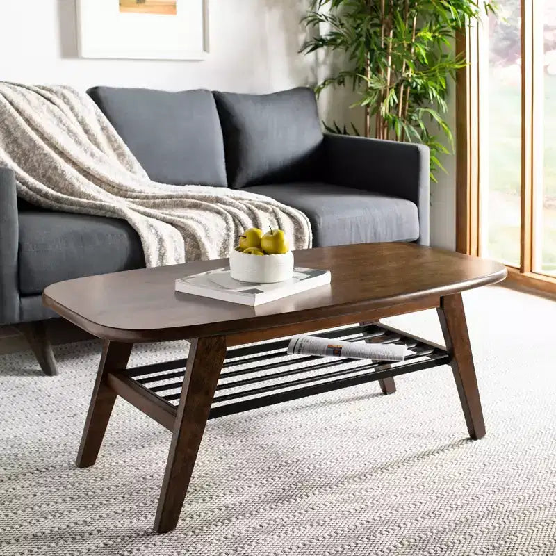 Table basse à 2 niveaux - Noyer et métal noir