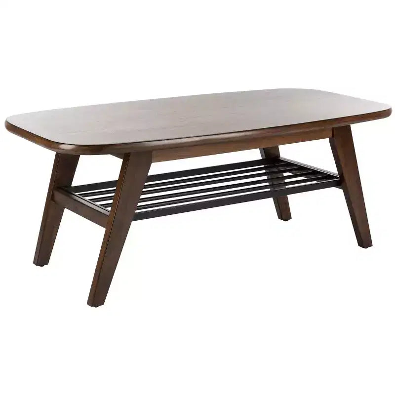 Table basse à 2 niveaux - Noyer et métal noir