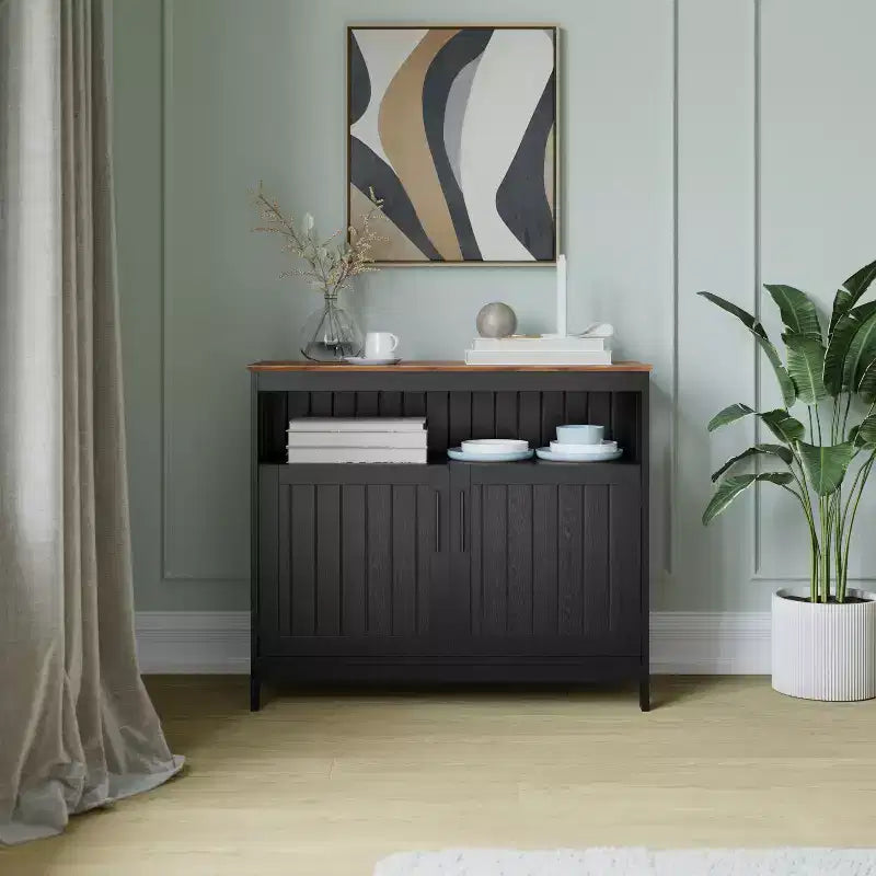 Buffet classique et meuble d'appoint avec placard de rangement à double porte et étagère ouverte