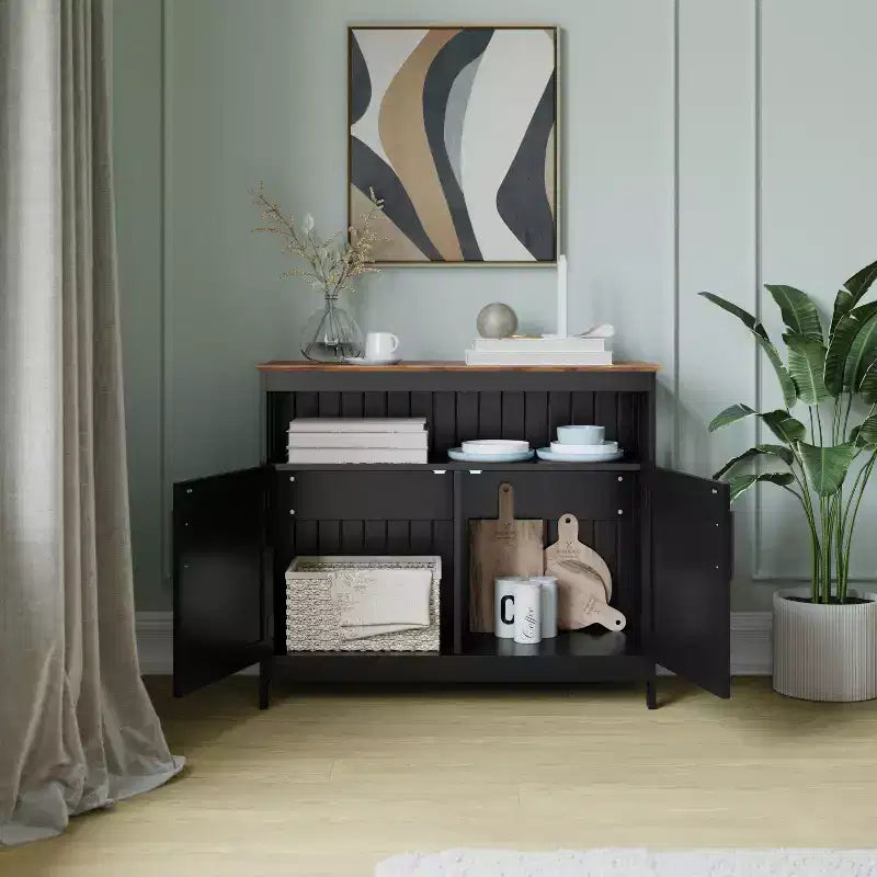 Buffet classique et meuble d'appoint avec placard de rangement à double porte et étagère ouverte