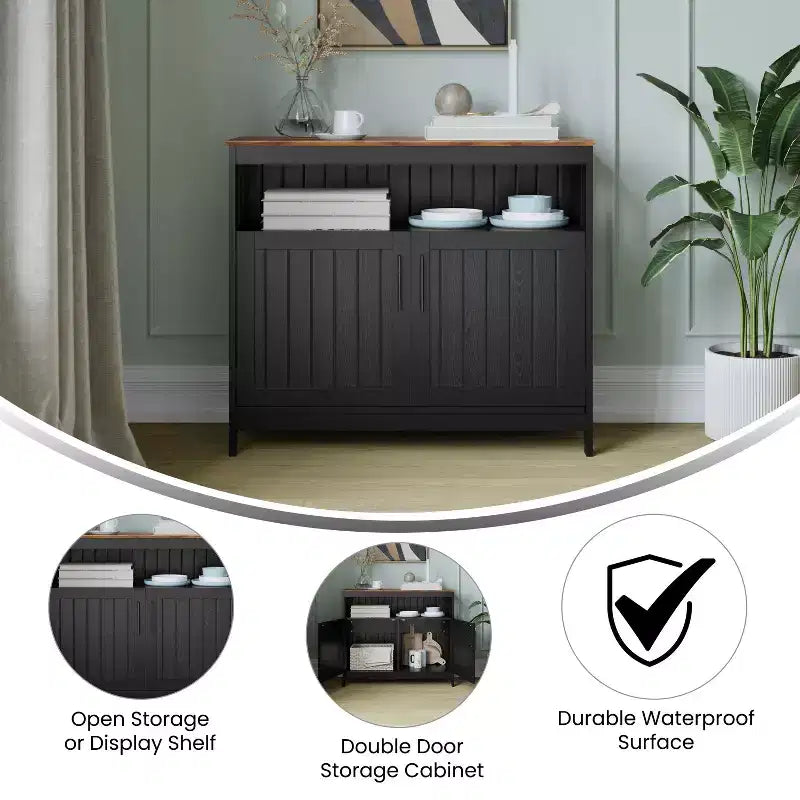 Buffet classique et meuble d'appoint avec placard de rangement à double porte et étagère ouverte