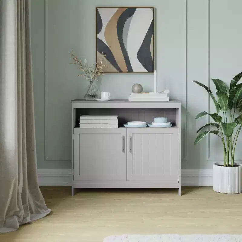 Buffet classique et meuble d'appoint avec placard de rangement à double porte et étagère ouverte