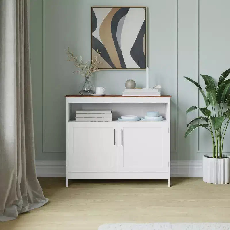 Buffet classique et meuble d'appoint avec placard de rangement à double porte et étagère ouverte