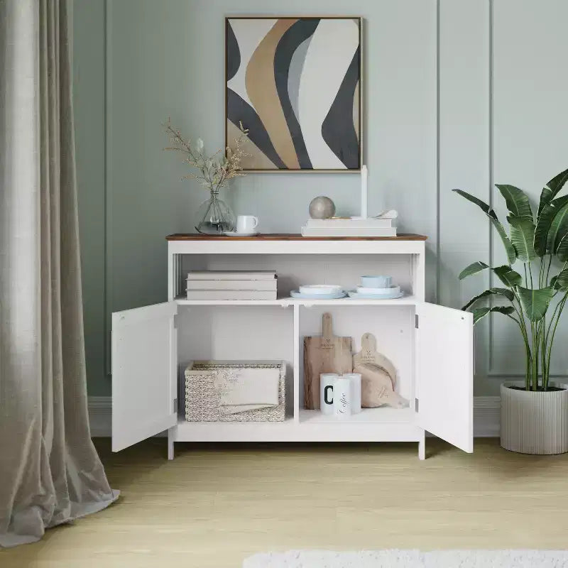 Buffet classique et meuble d'appoint avec placard de rangement à double porte et étagère ouverte