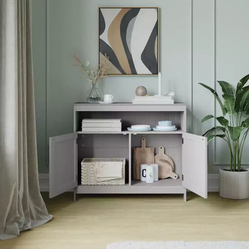 Buffet classique et meuble d'appoint avec placard de rangement à double porte et étagère ouverte