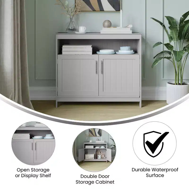 Buffet classique et meuble d'appoint avec placard de rangement à double porte et étagère ouverte