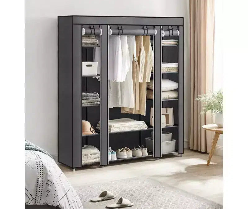 Organisateur de garde-robe portable de 150 cm avec housse en tissu non tissé et tringle à vêtements