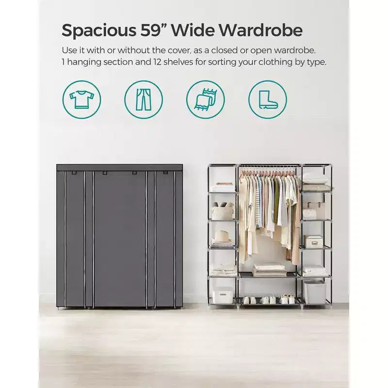 Organisateur de garde-robe portable de 150 cm avec housse en tissu non tissé et tringle à vêtements